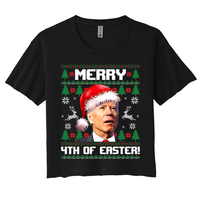 Santa Joe Biden Merry 4th Of Easter Ugly Sweater Christmas Sweatshirt Women's Crop Top Tee