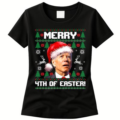 Santa Joe Biden Merry 4th Of Easter Ugly Sweater Christmas Sweatshirt Womens T-Shirt