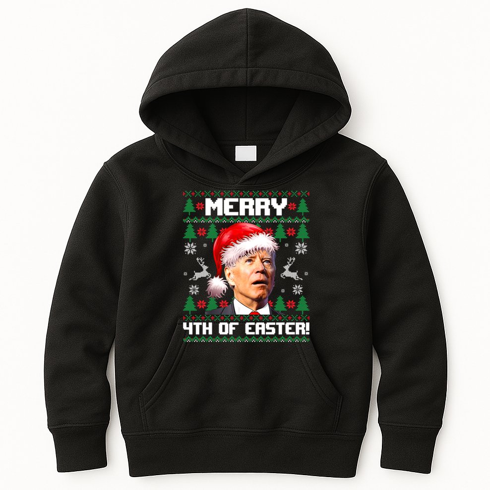 Santa Joe Biden Merry 4th Of Easter Ugly Sweater Christmas Sweatshirt Kids Hoodie