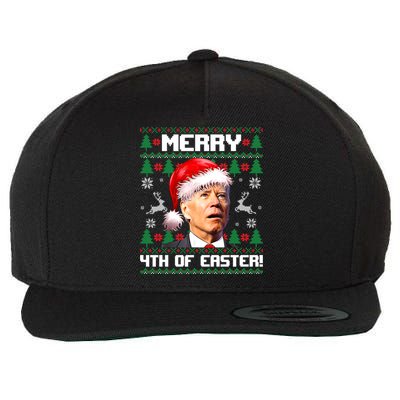 Santa Joe Biden Merry 4th Of Easter Ugly Sweater Christmas Sweatshirt Wool Snapback Cap