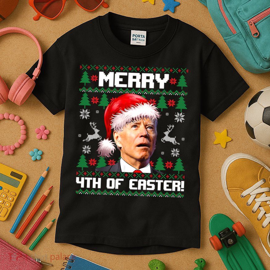 Santa Joe Biden Merry 4th Of Easter Ugly Sweater Christmas Sweatshirt Kids T-Shirt