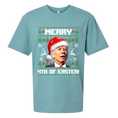 Santa Joe Biden Merry 4th Of Easter Ugly Sweater Christmas Sweatshirt Sueded Cloud Jersey T-Shirt