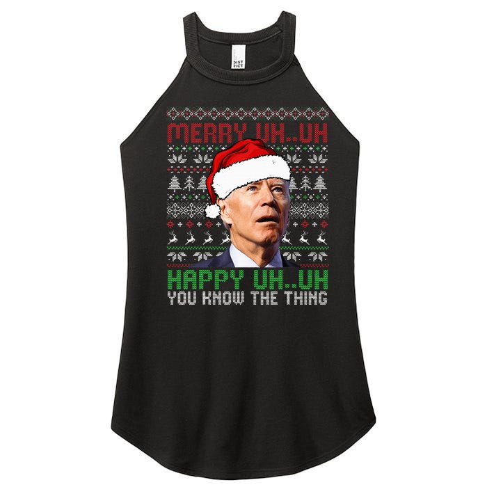 Santa Joe Biden Merry Uh Uh Christmas Ugly Sweater Women’s Perfect Tri Rocker Tank