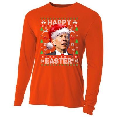 Santa Joe Biden Happy Easter Ugly Christmas Sweater Cooling Performance Long Sleeve Crew