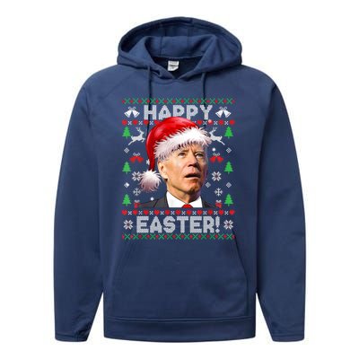 Santa Joe Biden Happy Easter Ugly Christmas Sweater Performance Fleece Hoodie