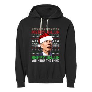 Santa Joe Biden Merry Uh Uh Christmas Ugly Sweater Sweatshirt Garment-Dyed Fleece Hoodie