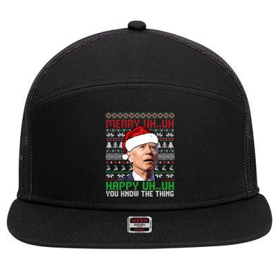 Santa Joe Biden Merry Uh Uh Christmas Ugly Sweater Sweatshirt 7 Panel Mesh Trucker Snapback Hat
