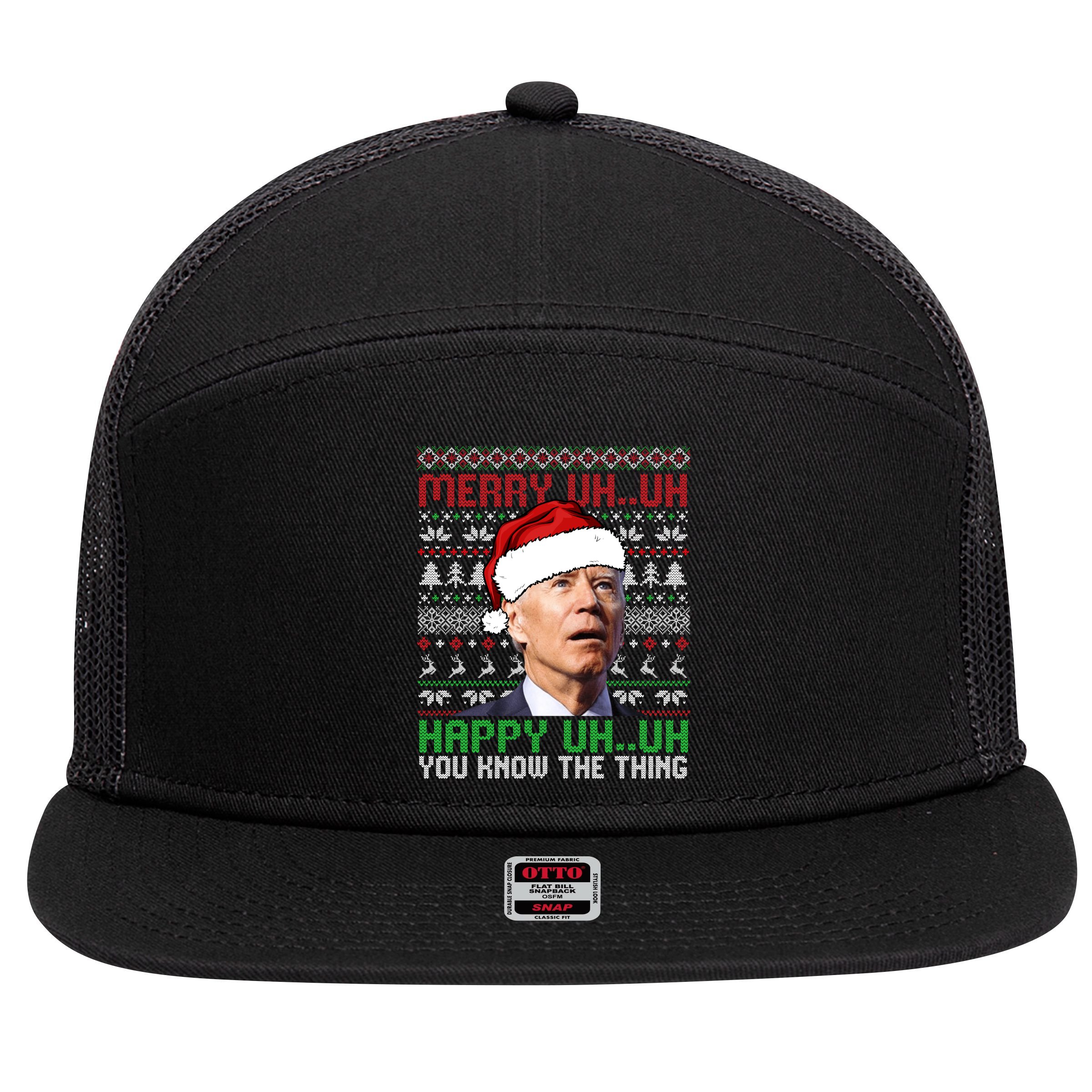 Santa Joe Biden Merry Uh Uh Christmas Ugly Sweater Sweatshirt 7 Panel Mesh Trucker Snapback Hat