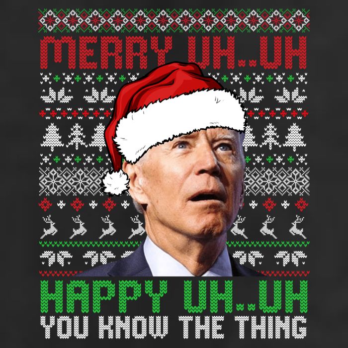 Santa Joe Biden Merry Uh Uh Christmas Ugly Sweater Sweatshirt 7 Panel Mesh Trucker Snapback Hat