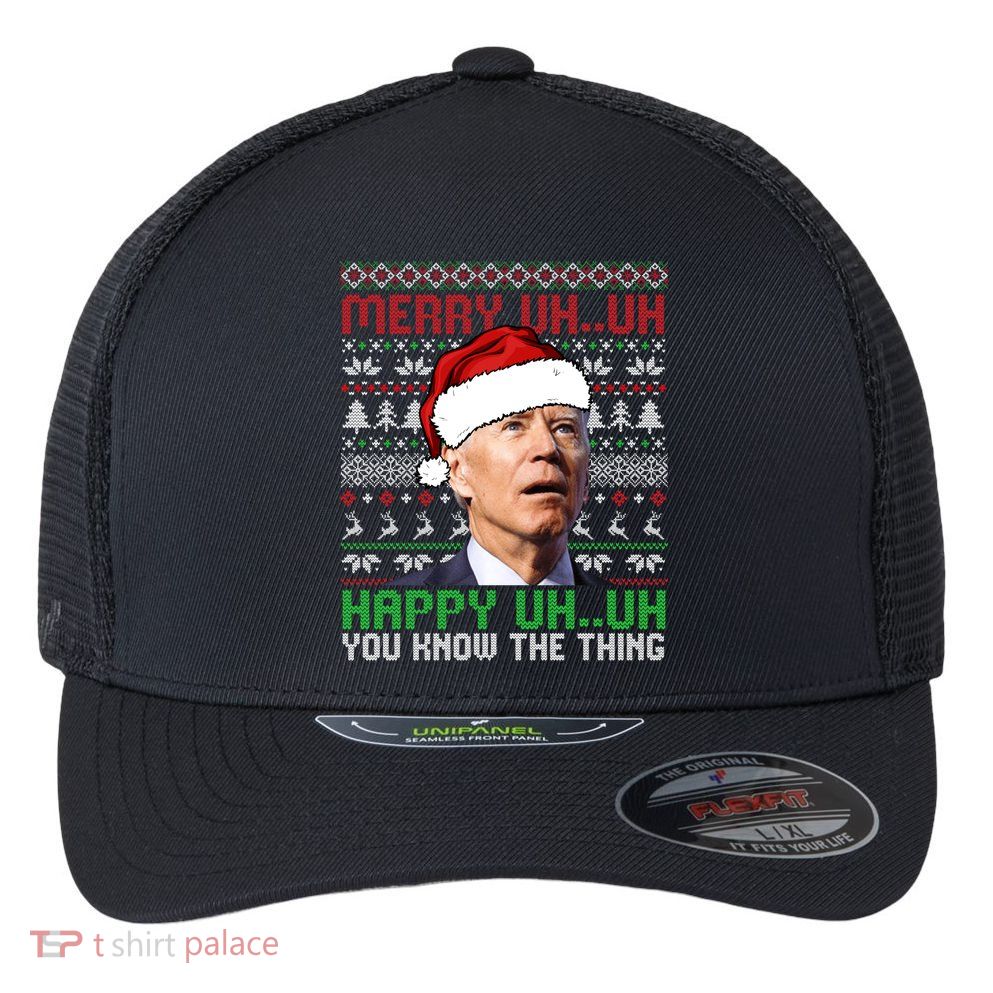 Santa Joe Biden Merry Uh Uh Christmas Ugly Sweater Sweatshirt Flexfit Unipanel Trucker Cap