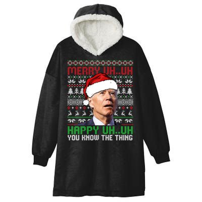 Santa Joe Biden Merry Uh Uh Christmas Ugly Sweater Sweatshirt Hooded Wearable Blanket