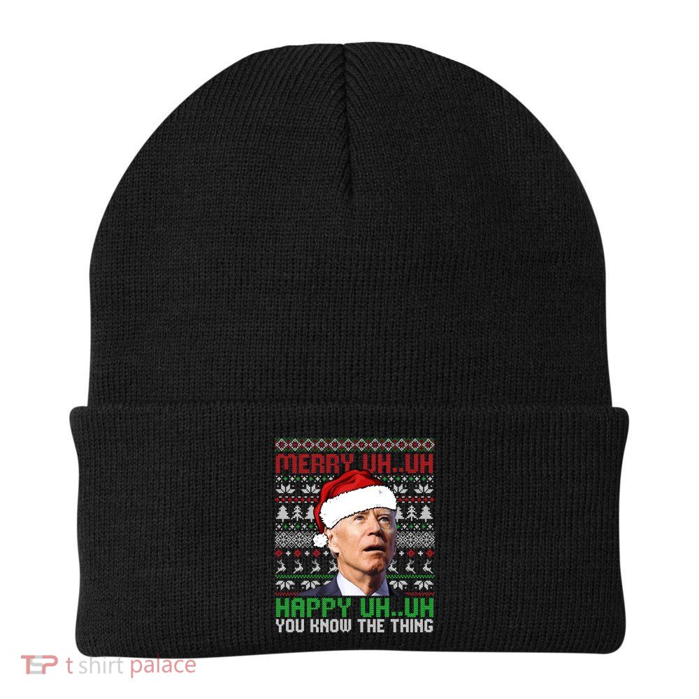 Santa Joe Biden Merry Uh Uh Christmas Ugly Sweater Sweatshirt Beanie