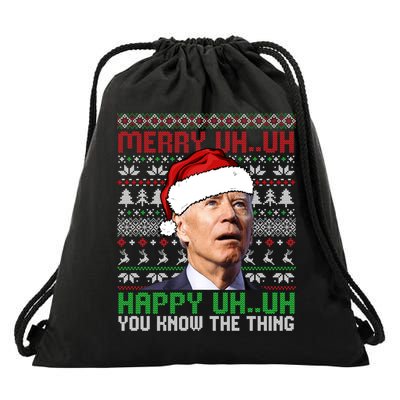 Santa Joe Biden Merry Uh Uh Christmas Ugly Sweater Sweatshirt Drawstring Bag