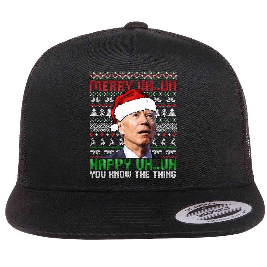 Santa Joe Biden Merry Uh Uh Christmas Ugly Sweater Sweatshirt Flat Bill Trucker Hat