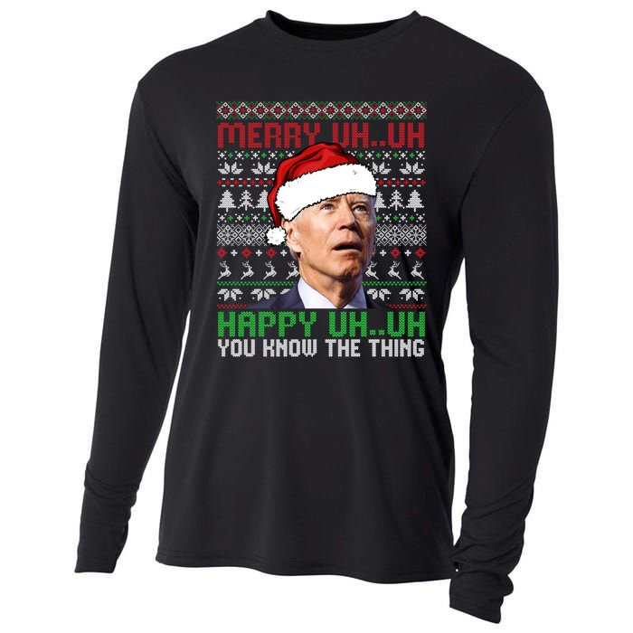 Santa Joe Biden Merry Uh Uh Christmas Ugly Sweater Sweatshirt Cooling Performance Long Sleeve Crew