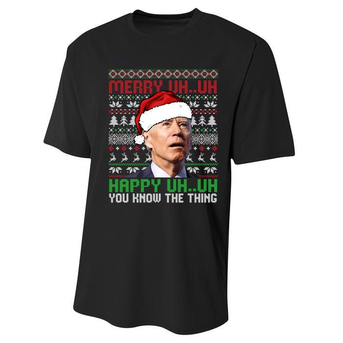 Santa Joe Biden Merry Uh Uh Christmas Ugly Sweater Sweatshirt Performance Sprint T-Shirt