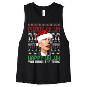 Santa Joe Biden Merry Uh Uh Christmas Ugly Sweater Sweatshirt Women's Racerback Cropped Tank