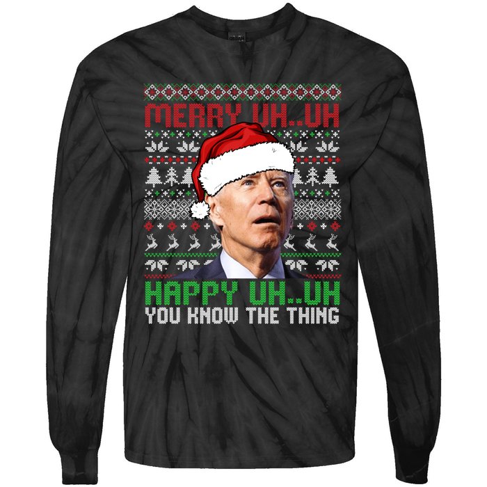 Santa Joe Biden Merry Uh Uh Christmas Ugly Sweater Sweatshirt Tie-Dye Long Sleeve Shirt