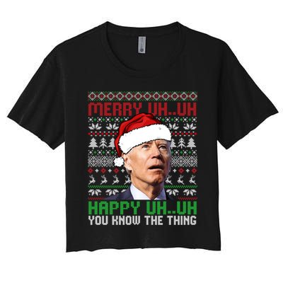 Santa Joe Biden Merry Uh Uh Christmas Ugly Sweater Sweatshirt Crop Top