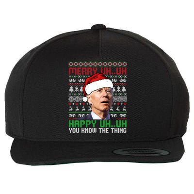 Santa Joe Biden Merry Uh Uh Christmas Ugly Sweater Sweatshirt Wool Snapback Cap