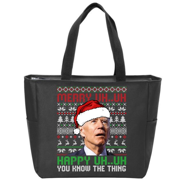 Santa Joe Biden Merry Uh Uh Christmas Ugly Sweater Sweatshirt Zip Tote Bag
