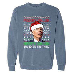 Santa Joe Biden Merry Uh Uh Christmas Ugly Sweater Sweatshirt Garment-Dyed Sweatshirt