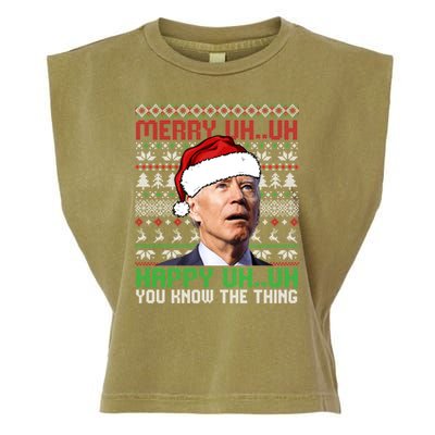 Santa Joe Biden Merry Uh Uh Christmas Ugly Sweater Sweatshirt Garment-Dyed Women's Muscle Tee