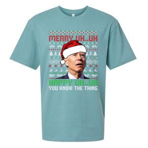 Santa Joe Biden Merry Uh Uh Christmas Ugly Sweater Sweatshirt Sueded Cloud Jersey T-Shirt