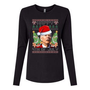 Santa Joe Biden Happy 4th Of July Ugly Christmas Sweaters  Womens Cotton Relaxed Long Sleeve T-Shirt