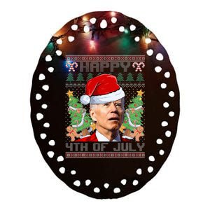 Santa Joe Biden Happy 4th Of July Ugly Christmas Sweaters  Ceramic Oval Ornament