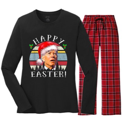 Santa Joe Biden Happy Easter Ugly Christmas Women's Long Sleeve Flannel Pajama Set 