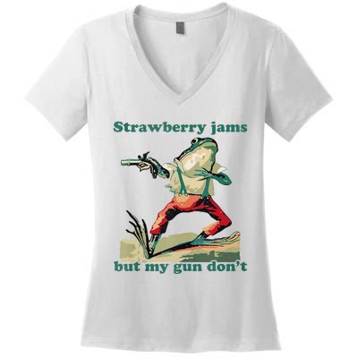 Strawberry Jams But My Gun Dont Silly Frog Women's V-Neck T-Shirt