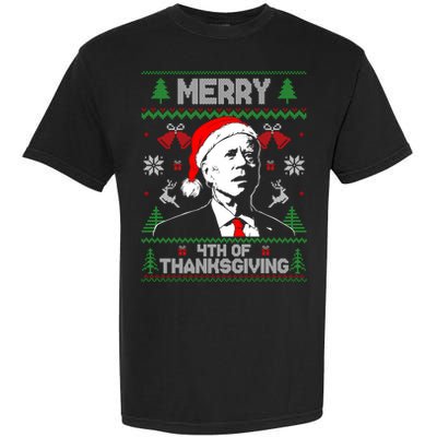 Santa Joe Biden Merry Thanksgiving Ugly Christmas Sweater Sweatshirt Garment-Dyed Heavyweight T-Shirt