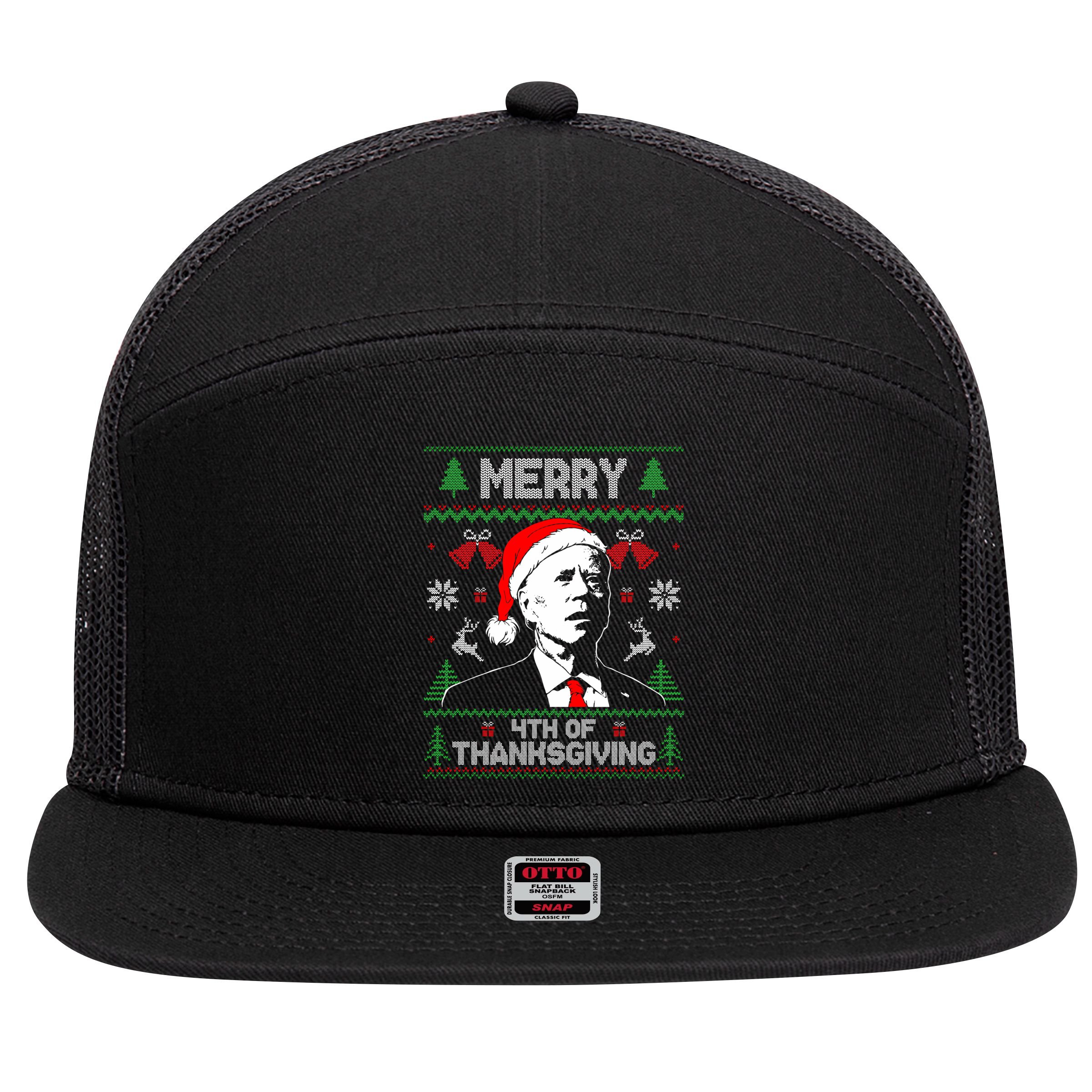 Santa Joe Biden Merry Thanksgiving Ugly Christmas Sweater Sweatshirt 7 Panel Mesh Trucker Snapback Hat
