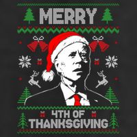 Santa Joe Biden Merry Thanksgiving Ugly Christmas Sweater Sweatshirt 7 Panel Mesh Trucker Snapback Hat