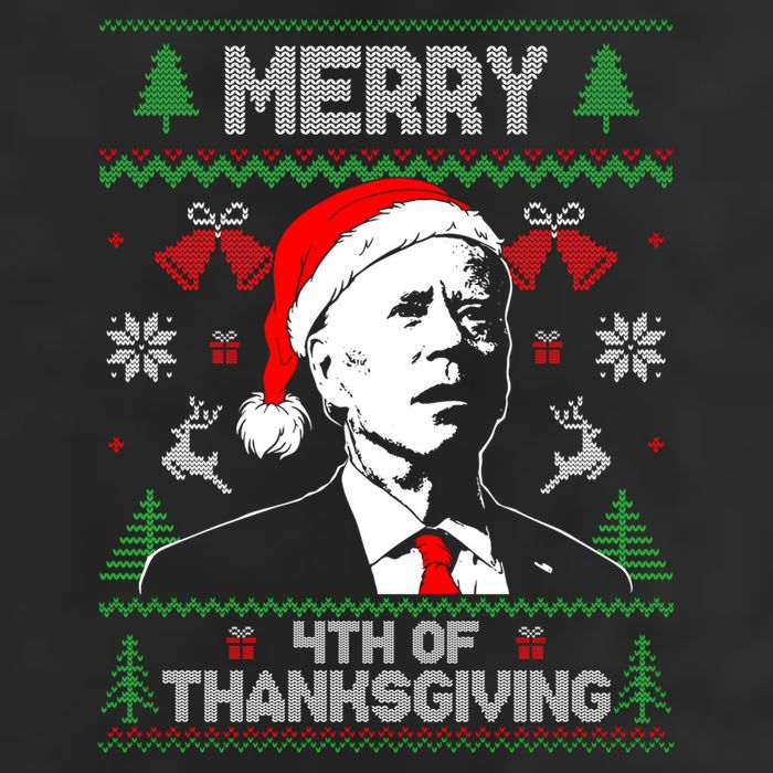 Santa Joe Biden Merry Thanksgiving Ugly Christmas Sweater Sweatshirt 7 Panel Mesh Trucker Snapback Hat