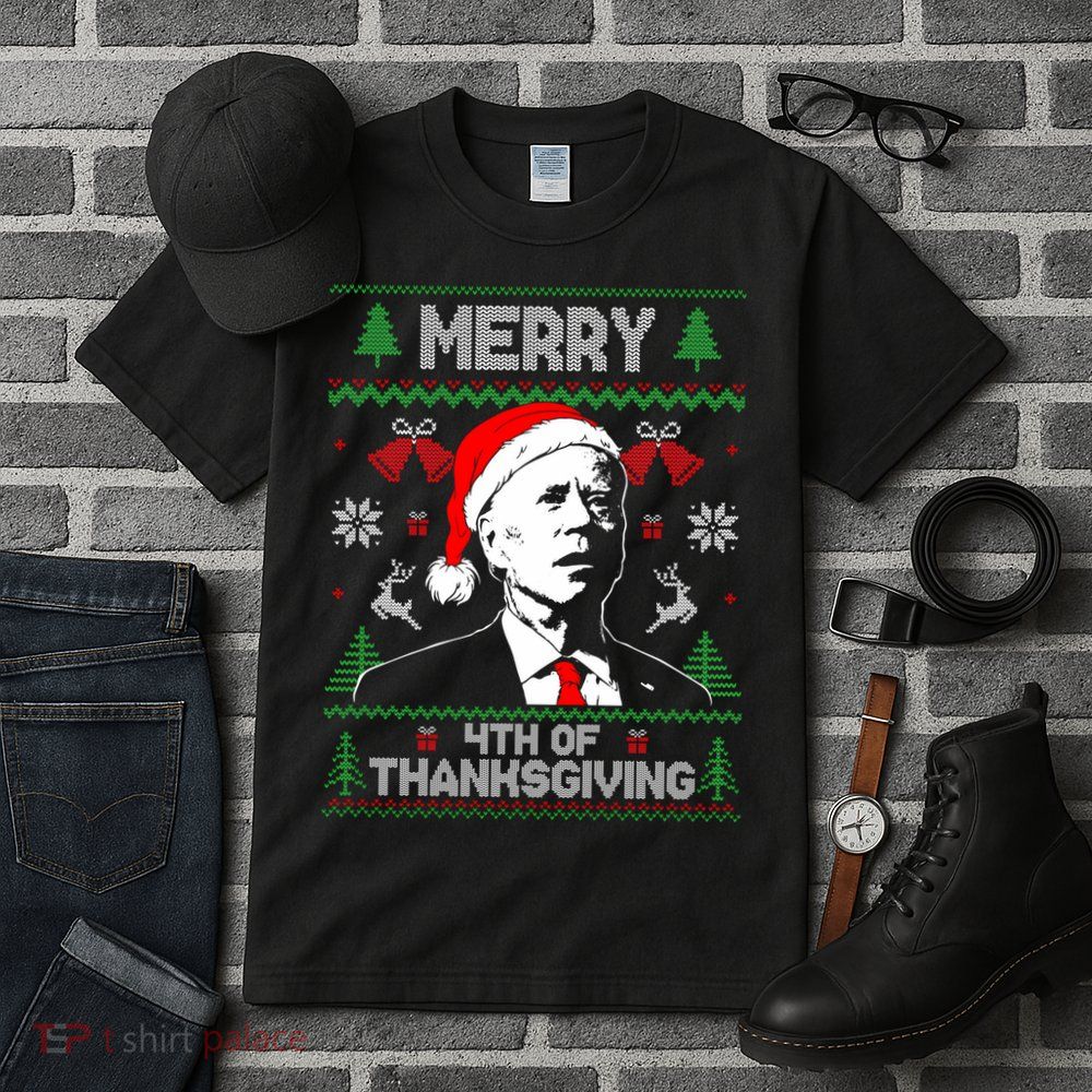 Santa Joe Biden Merry Thanksgiving Ugly Christmas Sweater Sweatshirt Tall T-Shirt