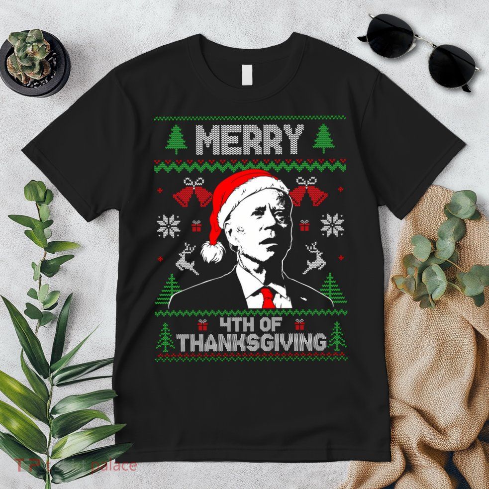 Santa Joe Biden Merry Thanksgiving Ugly Christmas Sweater Sweatshirt Premium T-Shirt