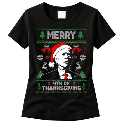 Santa Joe Biden Merry Thanksgiving Ugly Christmas Sweater Sweatshirt Womens T-Shirt