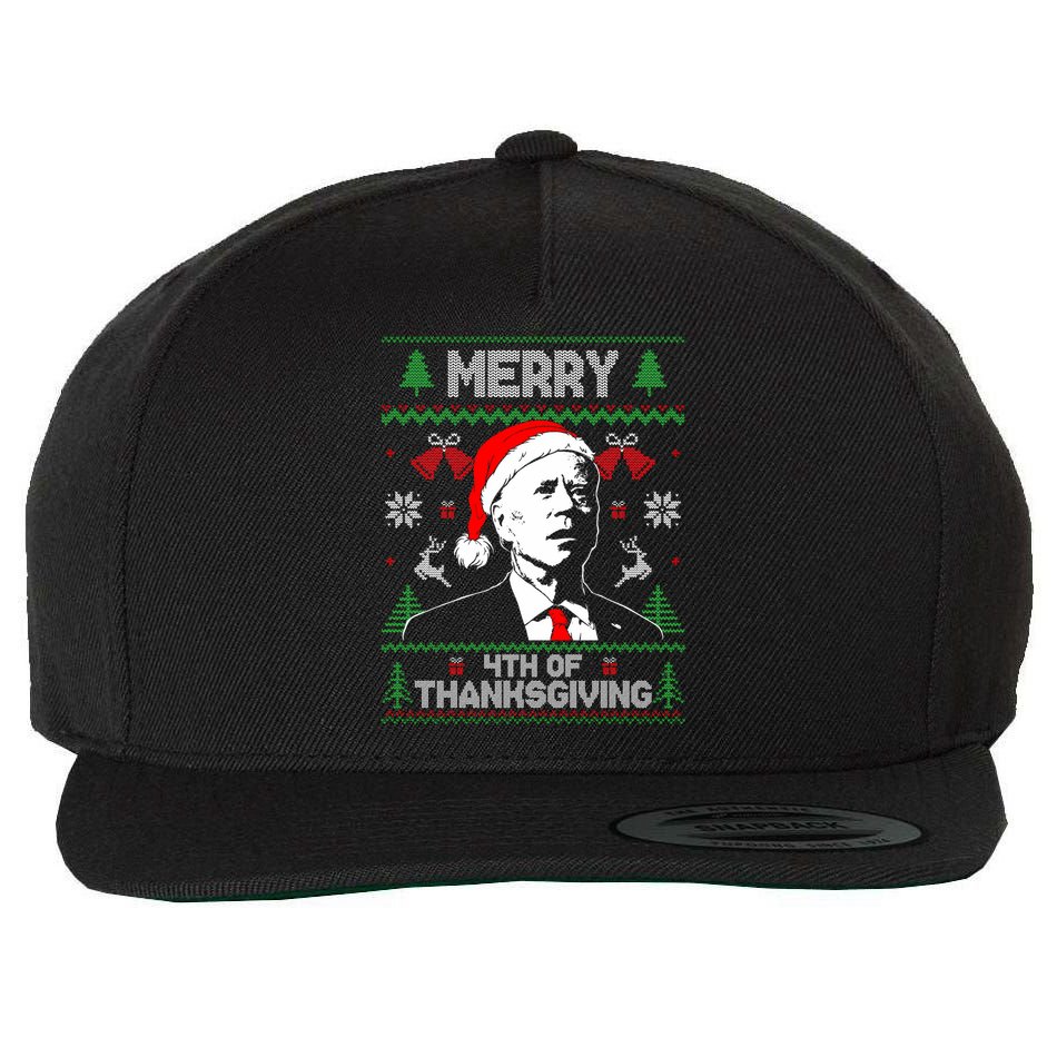 Santa Joe Biden Merry Thanksgiving Ugly Christmas Sweater Sweatshirt Wool Snapback Cap