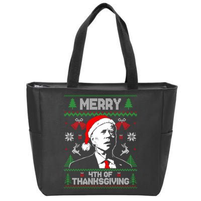 Santa Joe Biden Merry Thanksgiving Ugly Christmas Sweater Sweatshirt Zip Tote Bag