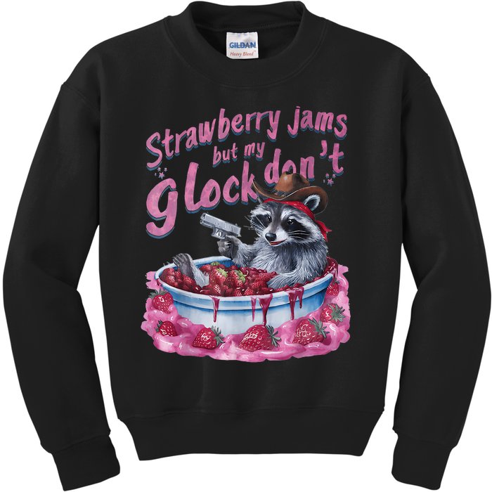 Strawberry Jams But My Dont Funny Raccoon Kids Sweatshirt