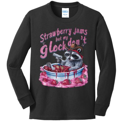 Strawberry Jams But My Dont Funny Raccoon Kids Long Sleeve Shirt