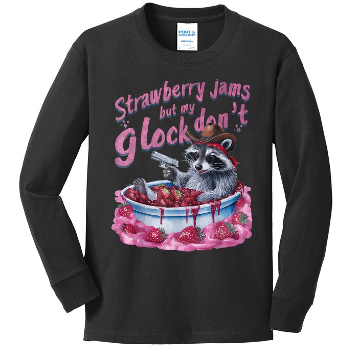 Strawberry Jams But My Dont Funny Raccoon Kids Long Sleeve Shirt