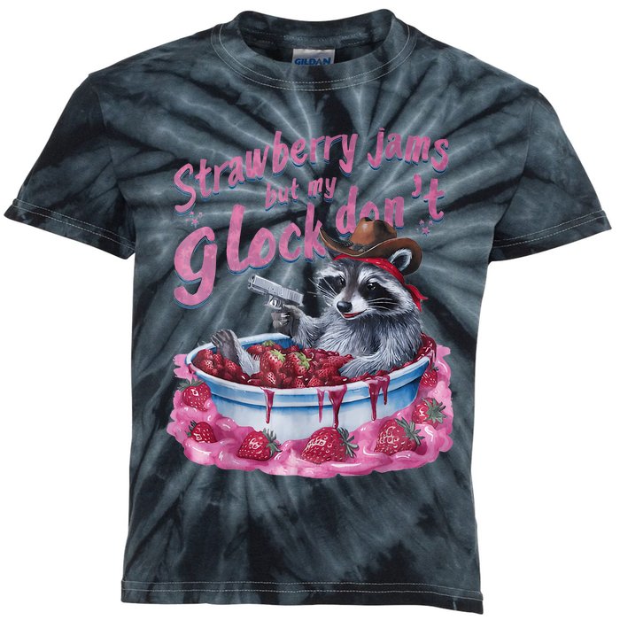 Strawberry Jams But My Dont Funny Raccoon Kids Tie-Dye T-Shirt