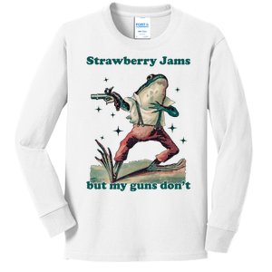 Strawberry Jams But My Guns Dont Funny Frog Kids Long Sleeve Shirt