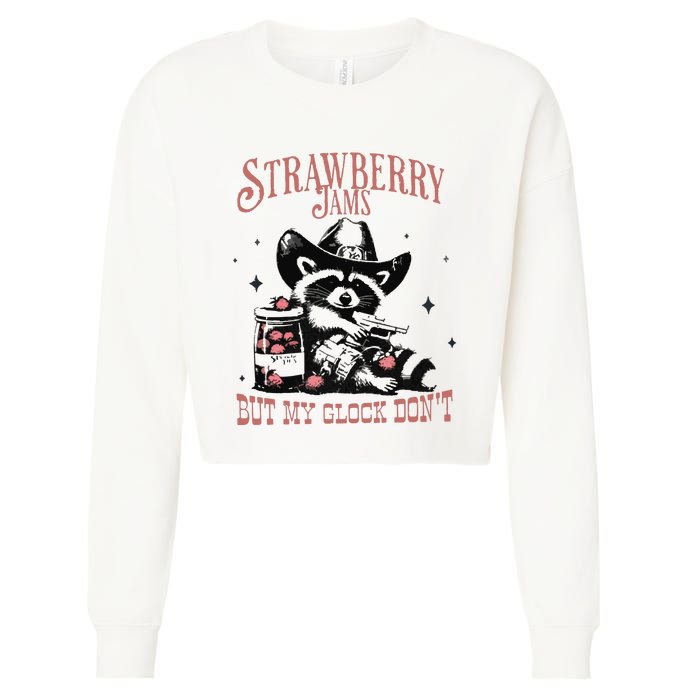 Strawberry Jams But My Gloc DonT Funny Raccoon Cropped Pullover Crew