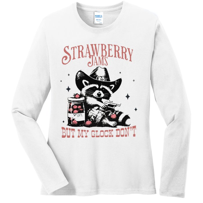 Strawberry Jams But My Gloc DonT Funny Raccoon Ladies Long Sleeve Shirt