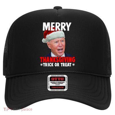 Santa Joe Biden Merry Thanksgiving Christmas Ugly Sweater Gift High Crown Mesh Back Trucker Hat