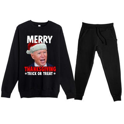 Santa Joe Biden Merry Thanksgiving Christmas Ugly Sweater Gift Premium Crewneck Sweatsuit Set